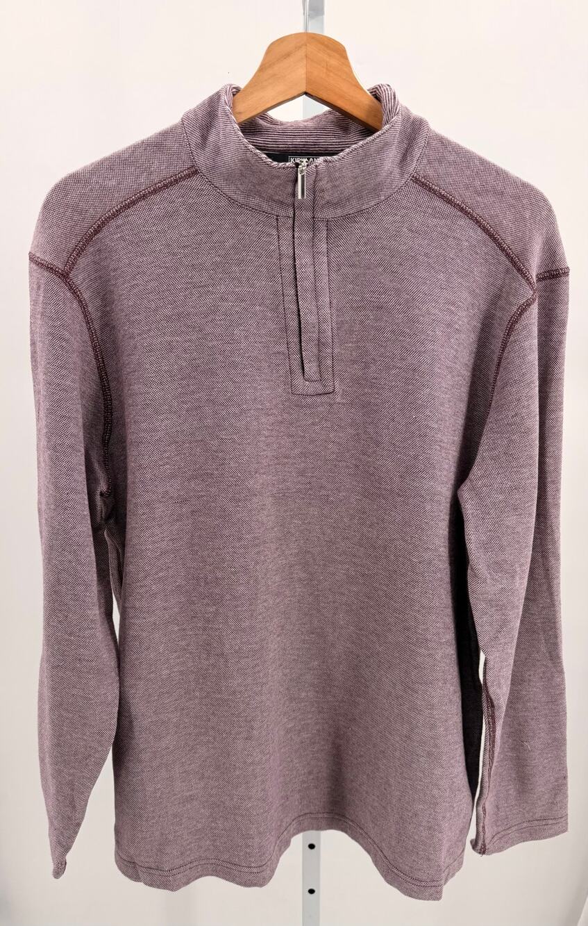 Kirkland Signature Men’s Pima Cotton 1/4 Zip Pullover Large Purple Striped